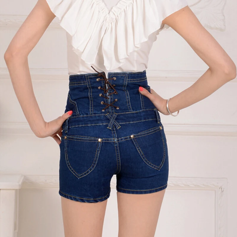 Женские джинсовые шорты 2019 летние с высокой талией на одной пуговице стретч в