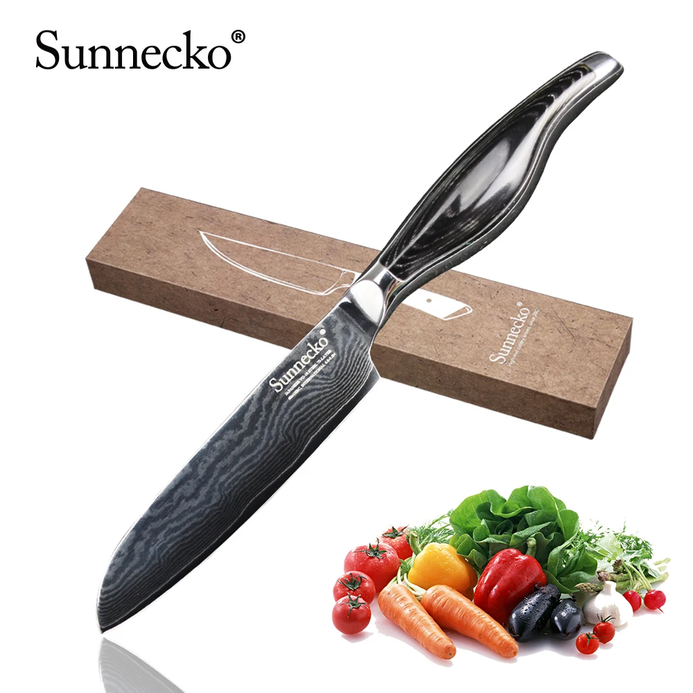SUNNECKO 5 дюймов нож сантоку 73 слоя дамасской стали японский VG10 Core кухонные ножи Pakka