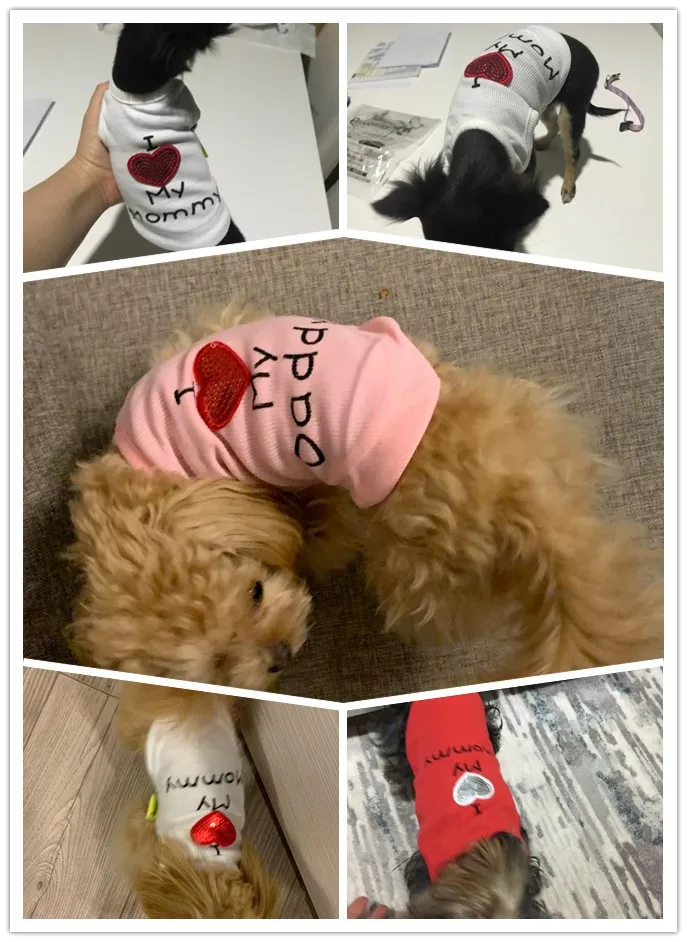Breathable Summer Dog Vest Shirt Clothes Coat Pet Cat Puppy Cotton Vests I LOVE MY DADDY MOMMY Clothing For Dogs Costumes XXS-L | Дом и сад