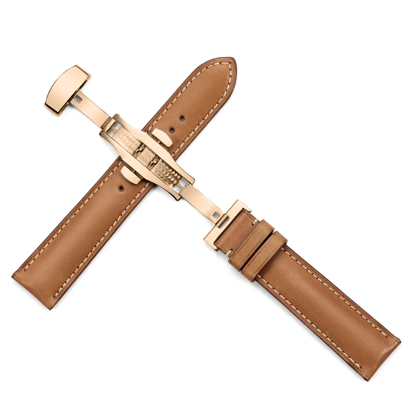 Brown with tan IStrap ремешок для часов из натуральной кожи, первый слой ремешка для часов с пряжкой-бабочкой из розового золота для часов Tissot Omega - Цвет ремешка: Brown with tan
