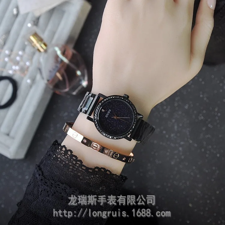 

GUOU Luxury Diamond Watch Women Watches Shiny Rhinestone Women Watches Full Black Steel Clock saat relogio feminino reloj mujer