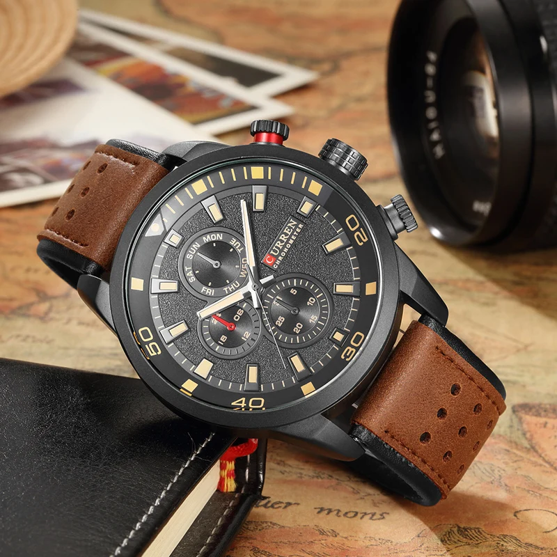 CURREN 8250 спортивные мужские кварцевые часы модные простые военные наручные из
