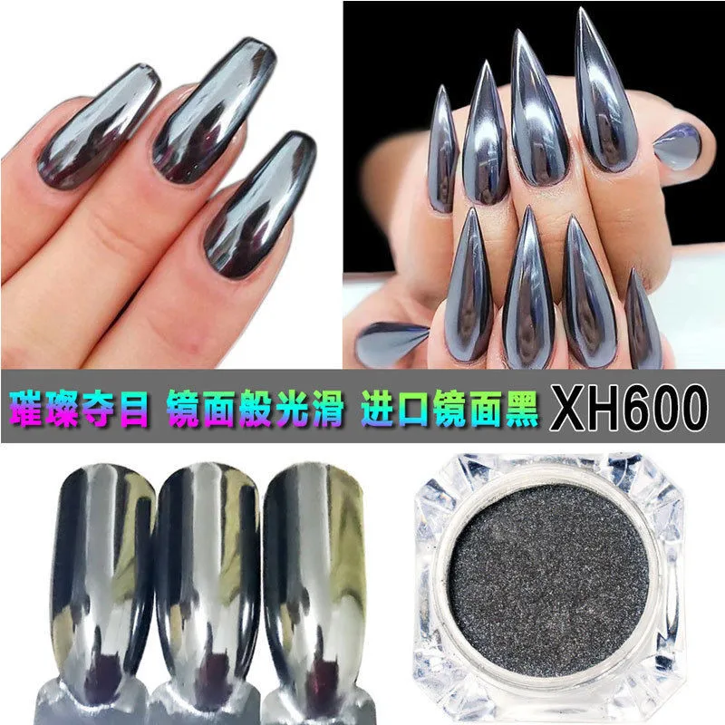 Черный зеркальный блестящий порошок для ногтей ослепительный Сияющий хром