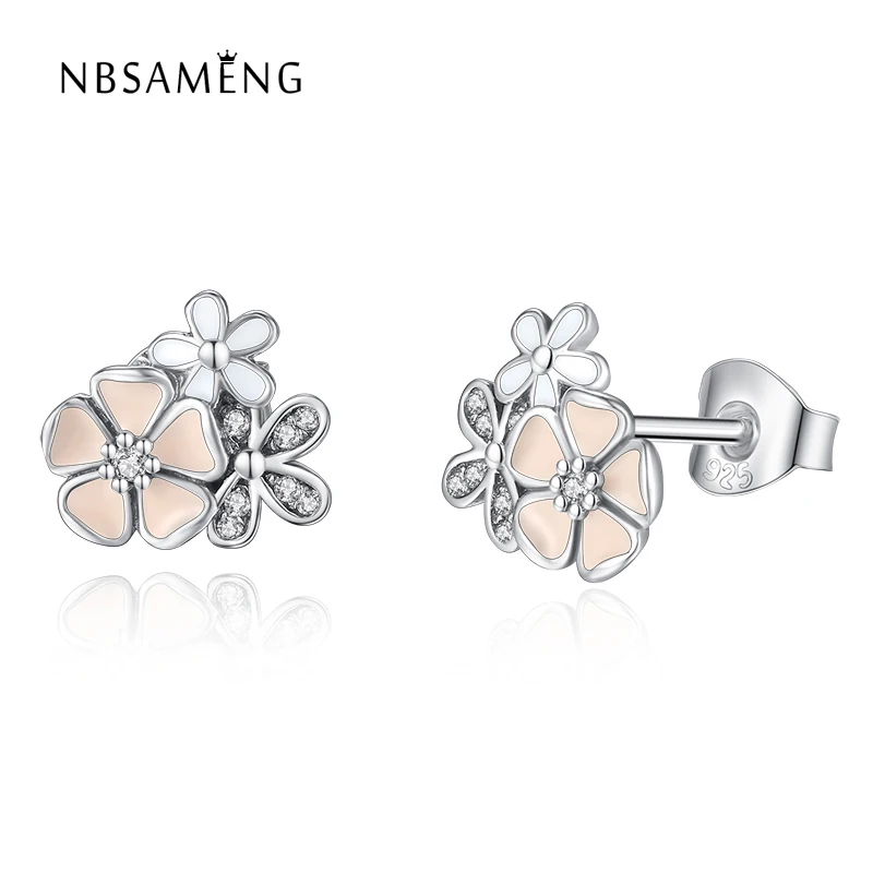 

Authentic 100% 925 Sterling Silver Poetic Blooms With Clear Cubic Zirconia Original Pan Stud Earring For Women Gift Fine Jewelry
