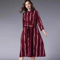 womens casual fashion striped loose dresses long sleeve round neck elegant dress high waist long dress spring autumn new black