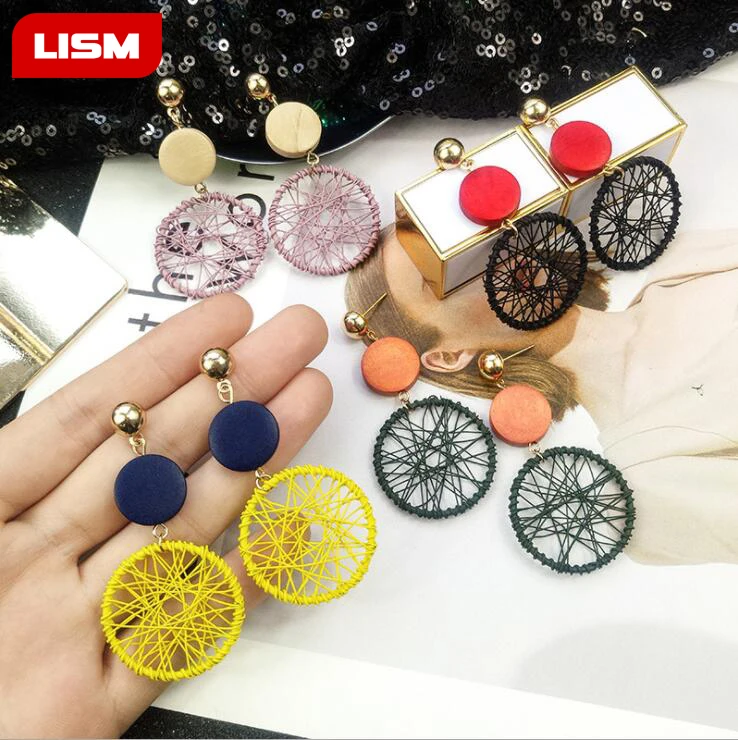 

Ethnic Handmade Multi Color Steel Weaving Earrings Great Circel Shape Vintage Ethnic Vintage Jewelry Women Earring Gift