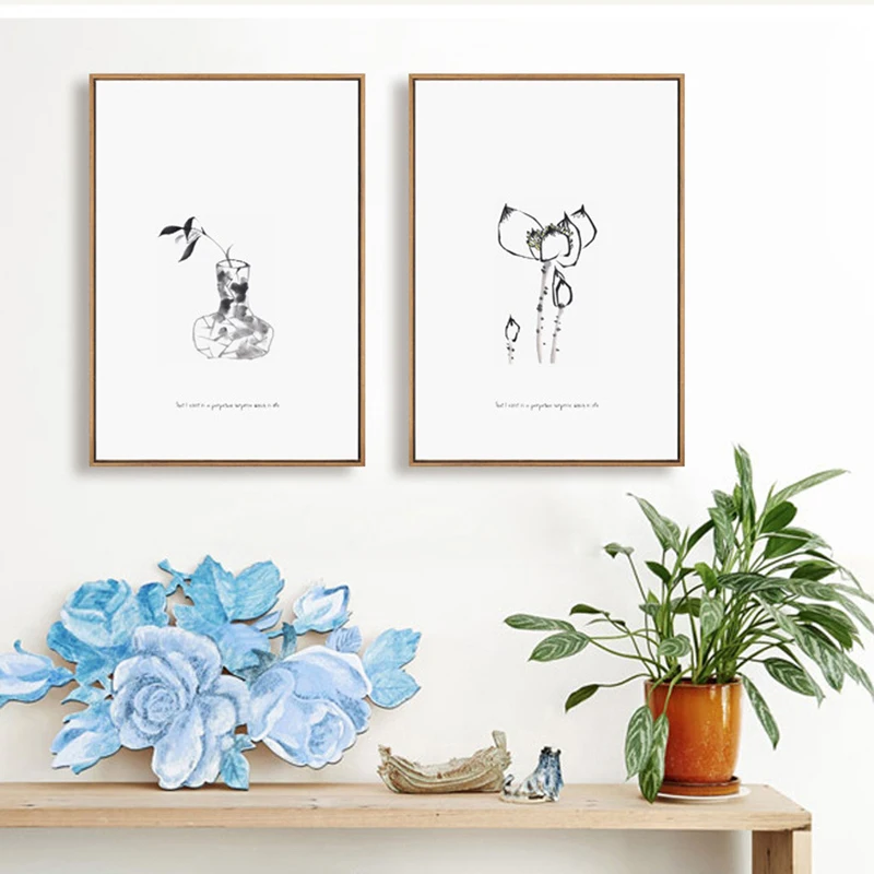 Традиционный китайский черно-белый вазон из фарфора HAOCHU с изображением бамбука и лотоса в технике моющей краски с элементами типографии и возможностью подвески в учебной комнате.