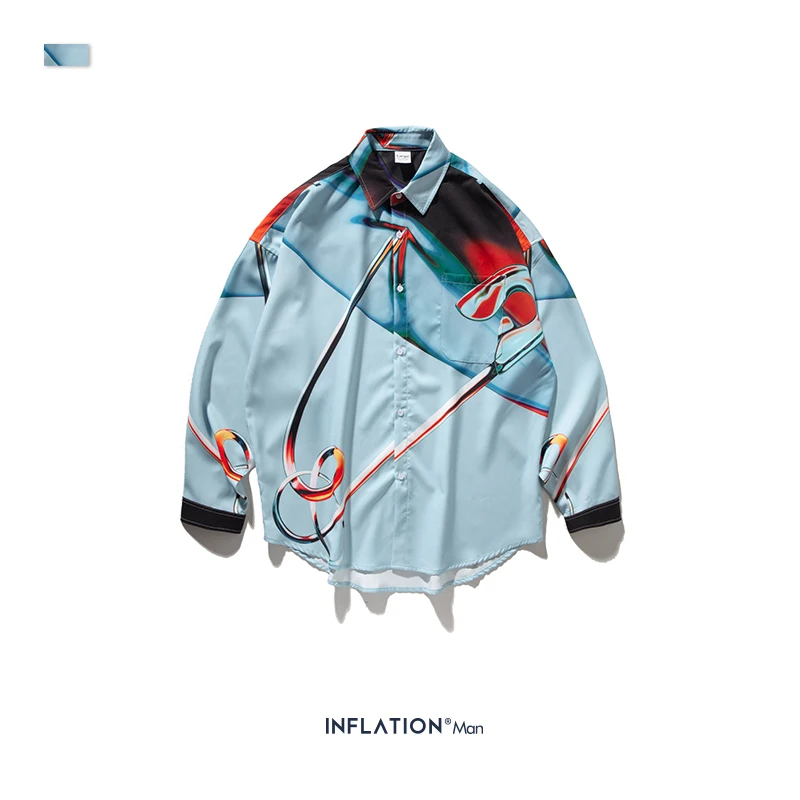 INFLATION Streetwear Men Shirt Long Sleeve Shirts Loose 2020 Autumn New Digital Printing 92150W |