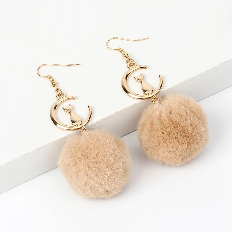 Милые серьги в Корейском стиле с помпонами из искусственного меха норки для