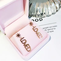 yun ruo 2018 new arrival fashion letter loved stud earring rose gold color woman gift titanium steel jewelry no fade top quality