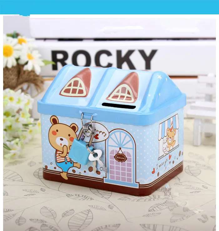 1 шт. маленький оловянный домик милая копилка коробки для денег жестяная банка