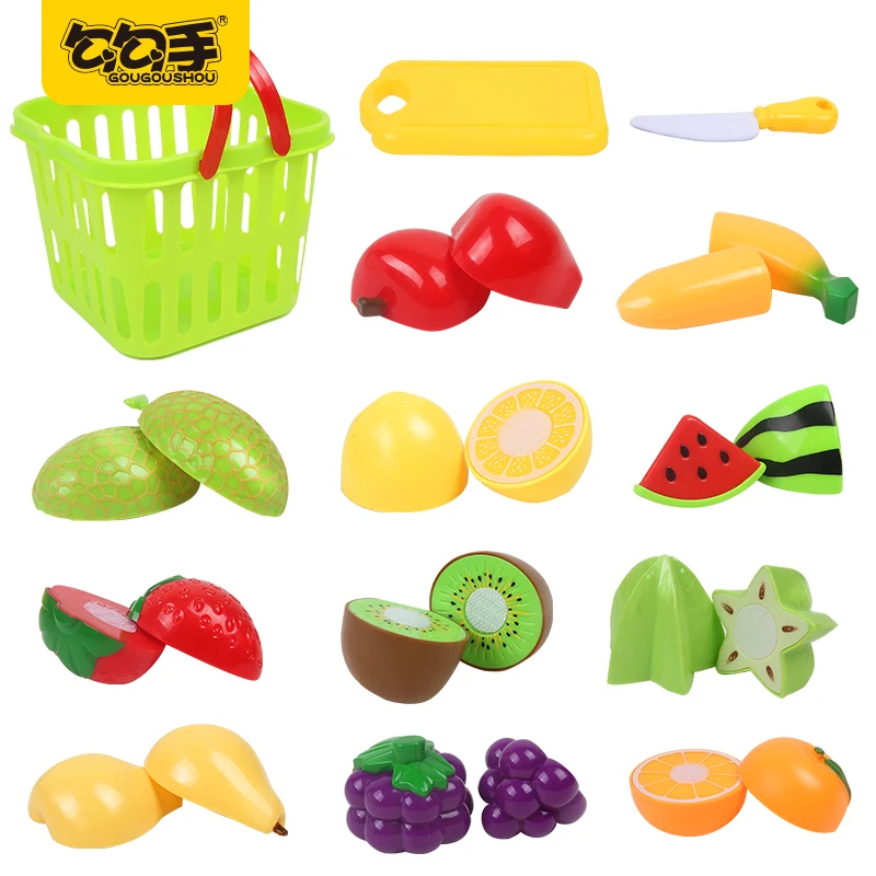 GouGouShou 14PC Cutting Fruit Food Pretend Play Toy For Children Kid Educational kid's Kitchen With Basket | Игрушки и хобби
