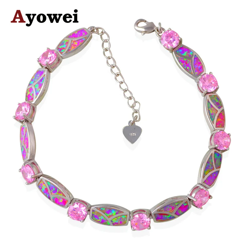 Новые популярные браслеты с кристаллами Розовый огненный опал серебро