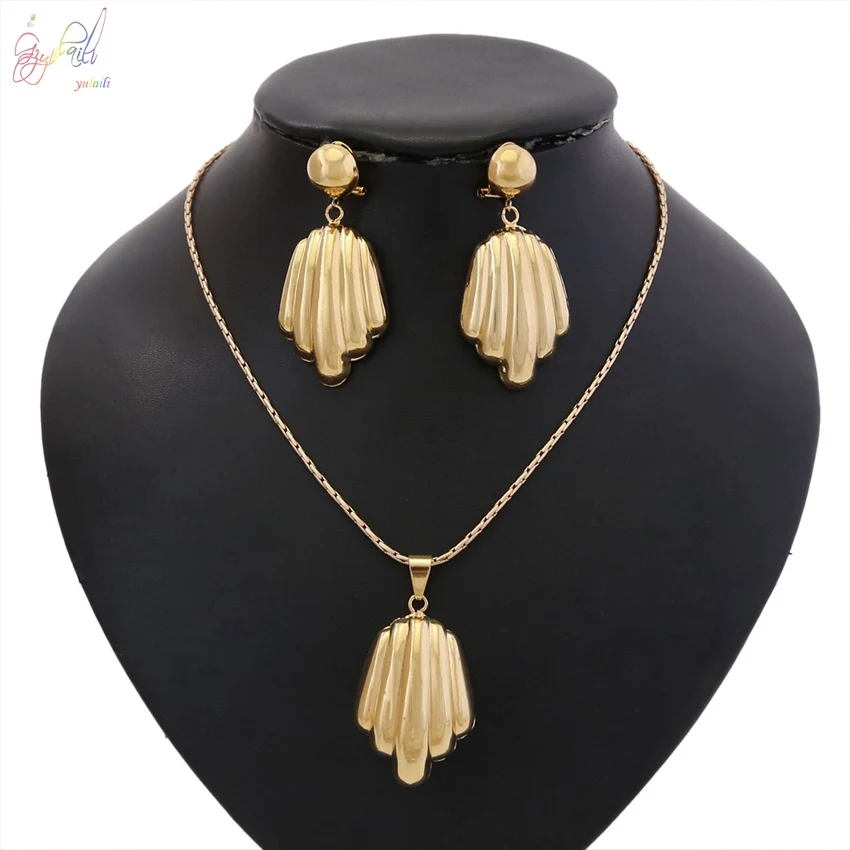 

YULAILI Elegant Luxury Jewellery Design Fashion Gold Filled Pendant Earrings Necklace Drop Jewelry Sets for Women