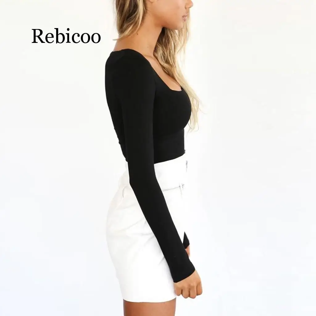 

2019 Autumn Fashion Women's Shirt Solid Color Long Sleeve Square Collar Shirt Top Women's Long Sleeve Bottoming Pullover
