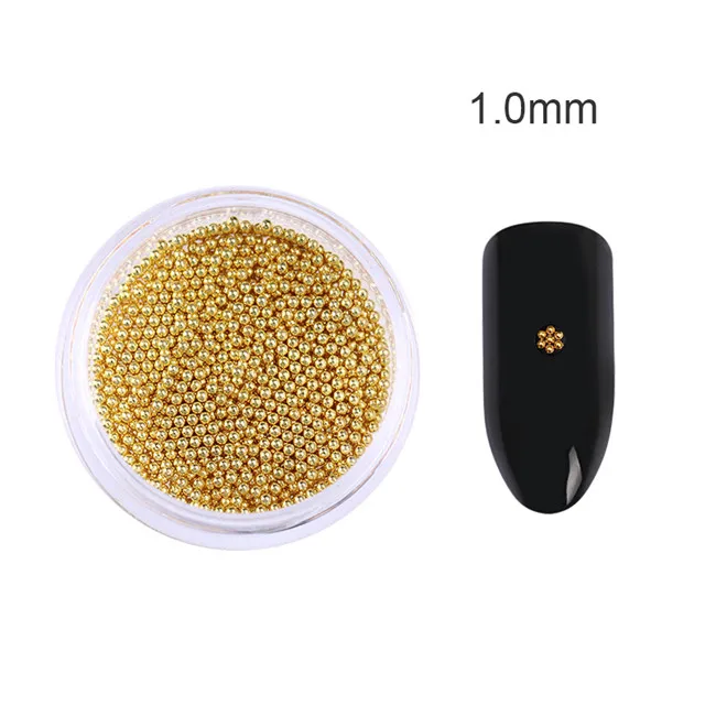 Gold 1.0mm 0,8 мм 3D металлические микро бусы из нержавеющей стали дизайн ногтей многоразмерные бусины для ногтей розовый Золотой Серебряный ноготь бусины украшения шпильки - Цвет: Gold 1.0mm