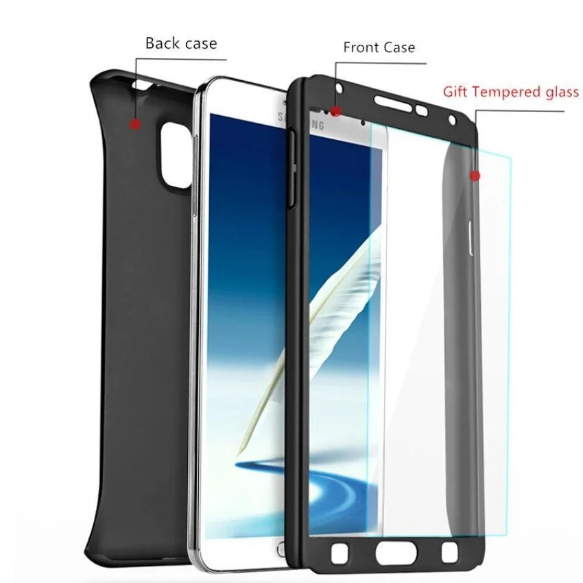 ZEALLION For Samsung Galaxy Note 4 N9100 Case New Hybrid 360 Degree Full Protective Hard PC With Tempered Glass |