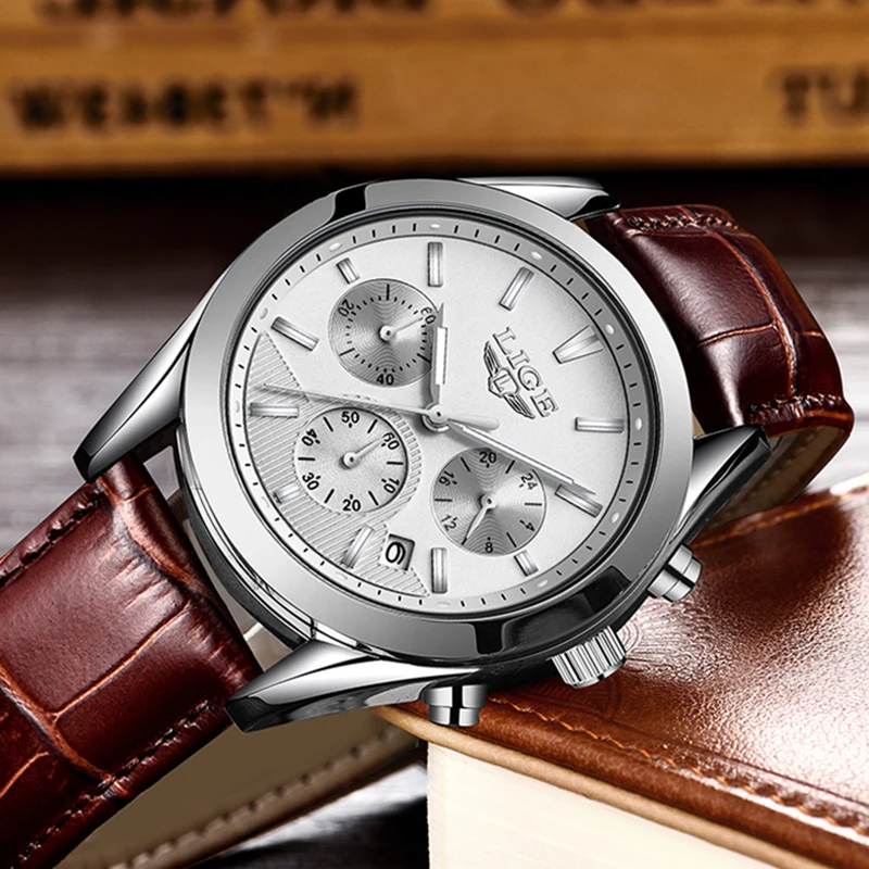 LIGE мужские часы Relojes Hombre 2019 топ бренд роскошные коричневые кожаные деловые