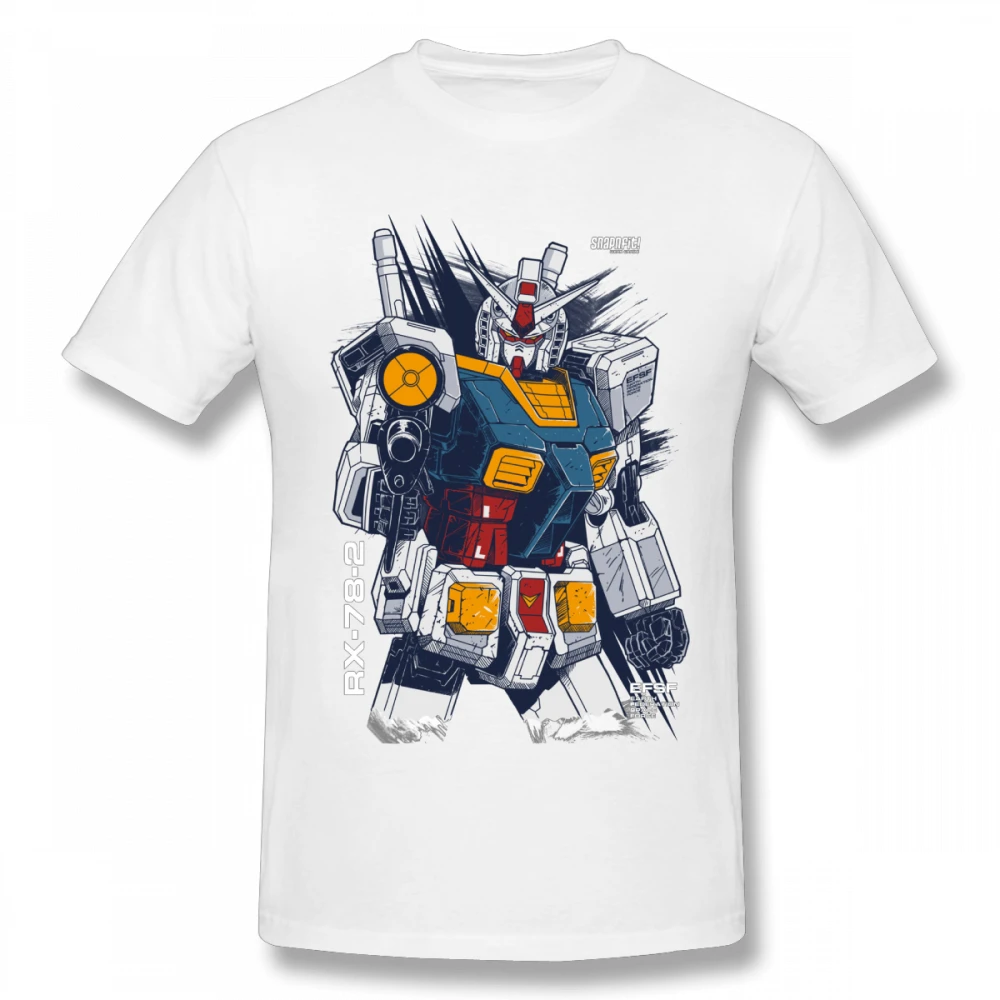 Мужская футболка Gundam из хлопка с коротким рукавом, Повседневная футболка с круглым вырезом, популярная футболка - Цвет: Белый