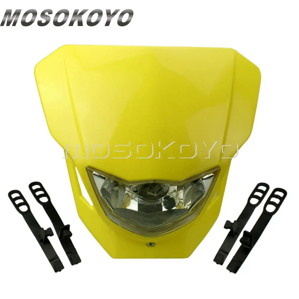 Yellow Для Suzuki DR650 DRZ400 RM85 RMZ-250 450 DRZ 125 фары для мотокросса Байк желтый Головной фонарь Передняя Маска Универсальная - Цвет: Yellow