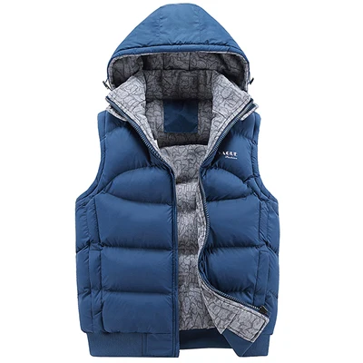 Blue UNIVOS KUNI,, мужской теплый жилет, Повседневный, однотонный, с капюшоном, приталенный, мужское пальто, утолщенное, зима, большой размер 3XL, Q6043 - Цвет: Blue