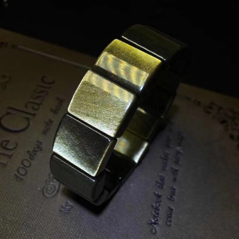 

Подлинное натуральное золото Обсидиан флэш заживление прямоугольные бусины женщина мужчина только один браслет 20x14x8 мм AAAAA Прямая поставка