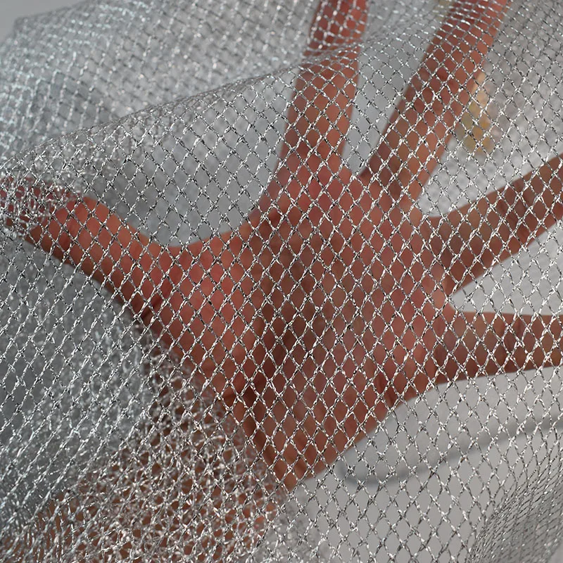 Gold Silver Mesh Fabric Warp Knitting Fishing Net Cloth Laundry Bag Strong Hard Net Fabric Design DIY Sewing Fabric for Dress