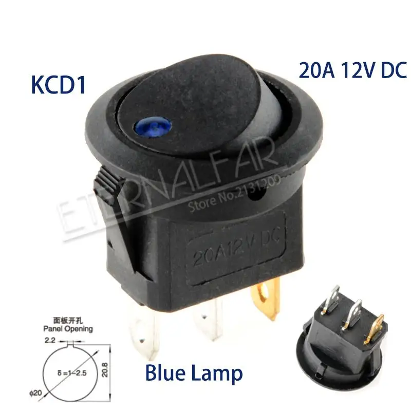 SPST 6A 250 в 10 a 125 В AC ВКЛ-ВЫКЛ круглый переключатель 12 В светодиодный кулисный переключатель Светодиодный точечный светильник Светодиодная подсветка для автомобиля приборной панели