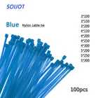Самоблокирующиеся пластиковые нейлоновые кабельные стяжки 100 шт. синие кабельные стяжки крепежные петли кабель различные характеристики