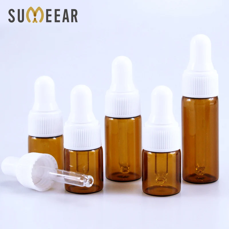 

50 шт./лот 2 мл 3 мл 5 мл портативная бутылка-капельница из янтарного стекла коричневого цвета бутылки с эфирным маслом пробная бутылка