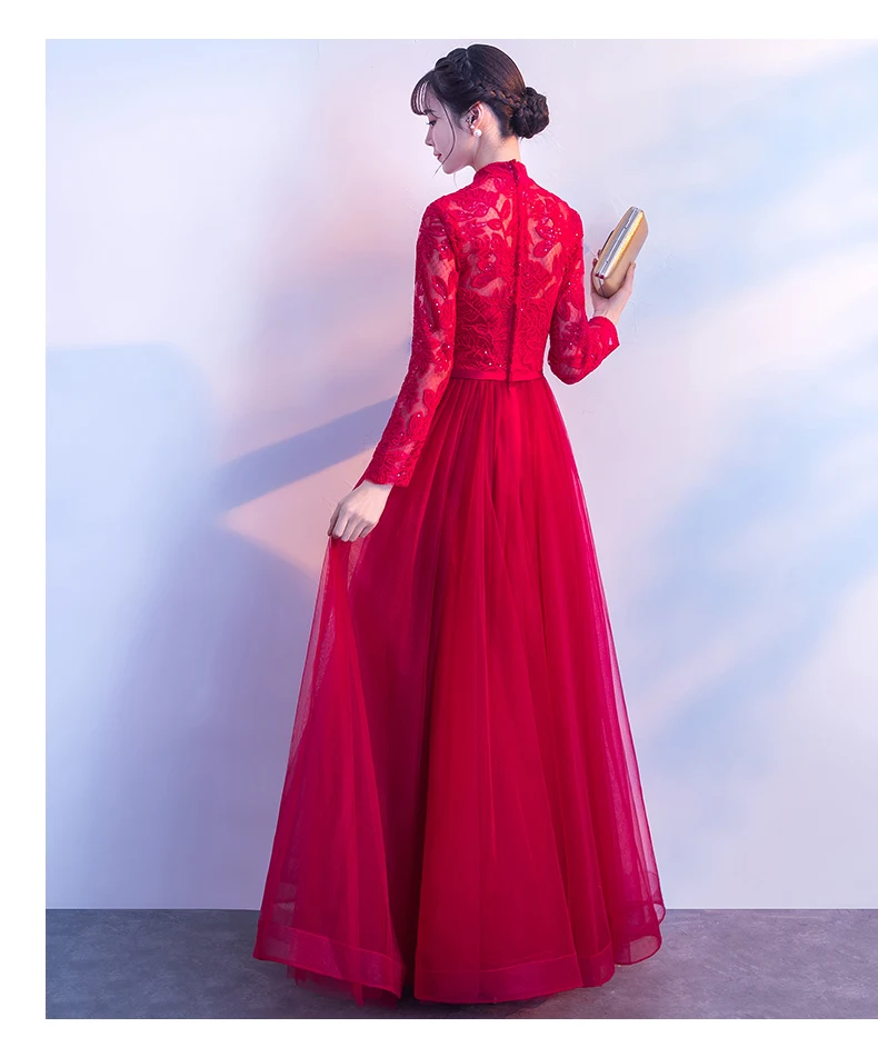 Зимнее женское красное платье с длинным рукавом Cheongsam винтажное свадебное