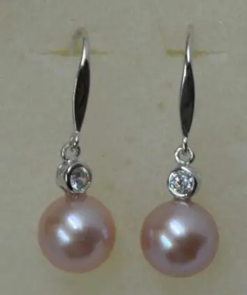 

free shipping >>>>noble jewelry AAA Natural Lavender very luster round 8.5mm FW pearl real 925s dangle earring
