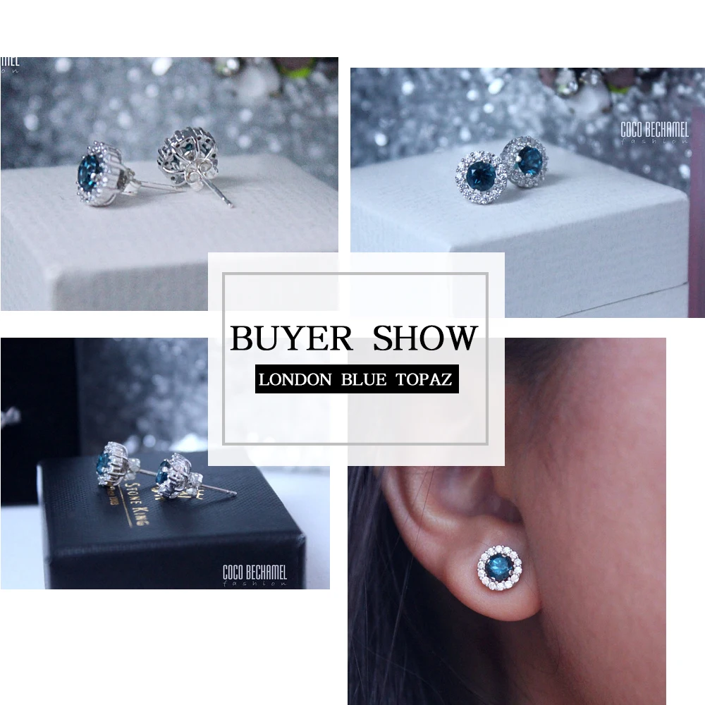 GemStoneKing 1 49 Ct Круглый натуральный Лондонский голубой топаз женские серьги Твердые