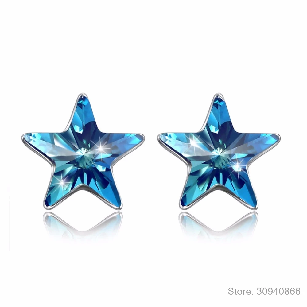 Изысканные ювелирные изделия, сделанные с кристаллами Swarovski, голубые серьги в виде звезды, настоящее Серебро S925 пробы, голубые серьги в виде звезды для женщин, подарок