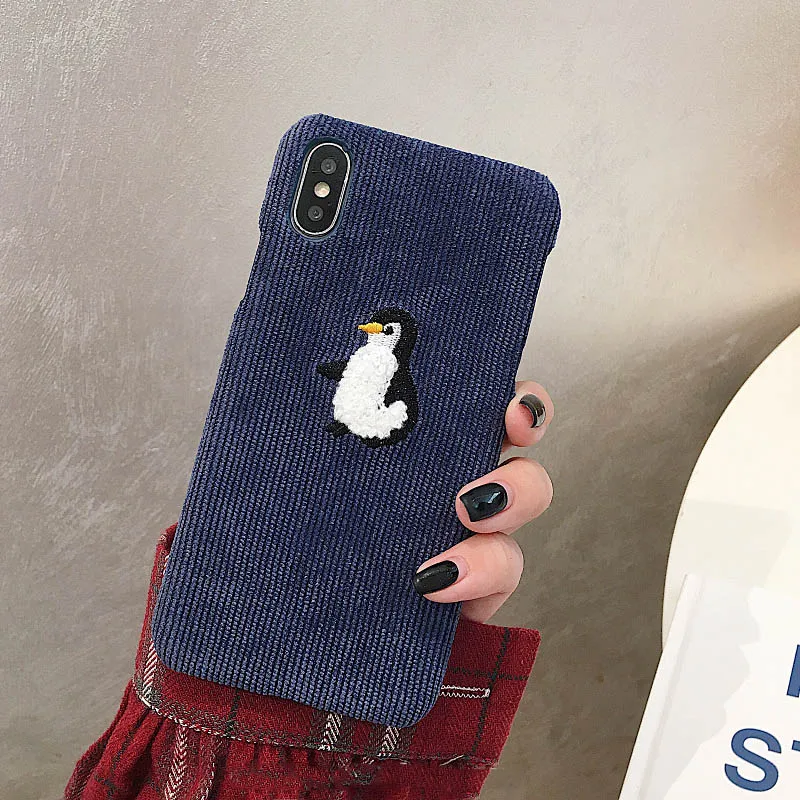 Cute Dog Sheep Embroidery Phone Case For iphone 7 8 6s 6 plus X XS Max XR Cover Fashion Warm Corduroy Hard Cases |