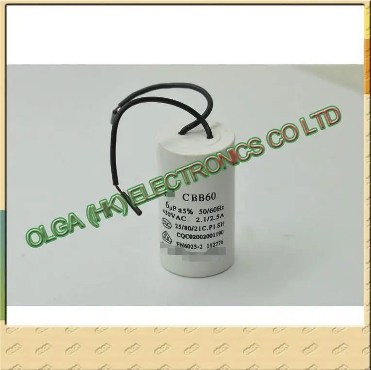 

CBB60 6uf 450v start capacit washing machine 6uf 450vac line with 5% 2PCS