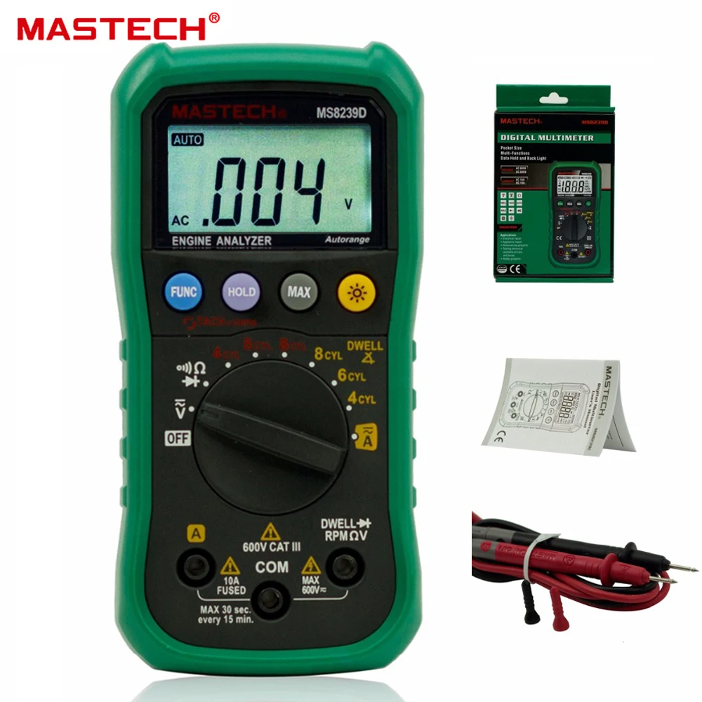 Цифровой Автомобильный Мультиметр MASTECH MS8239D и анализатор двигателя проверка