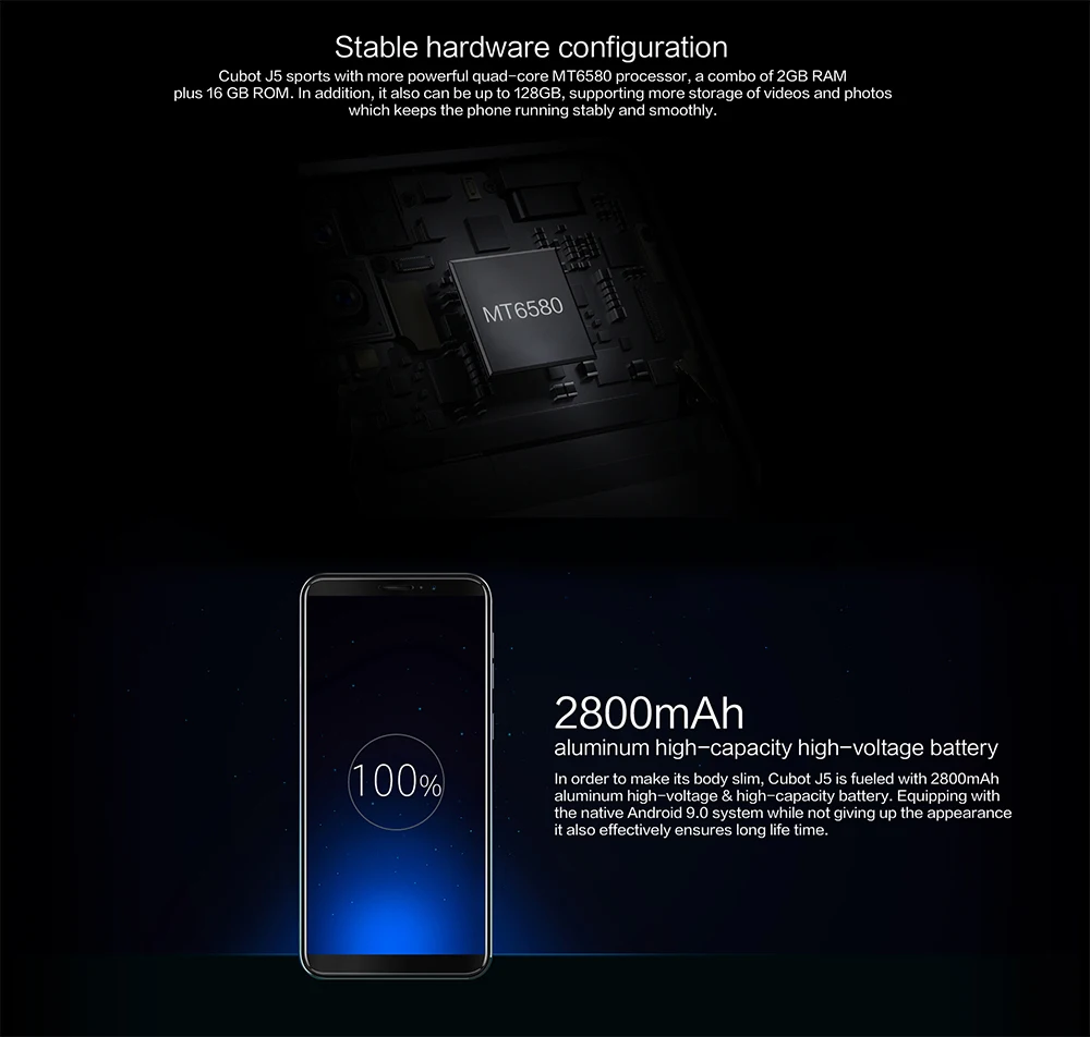 Cubot J5 5," 18:9 Смартфон Android 9,0 MT6580 четырехъядерный 2 Гб ОЗУ 16 Гб ПЗУ 2800 мАч 3G Dual Sim мобильный телефон
