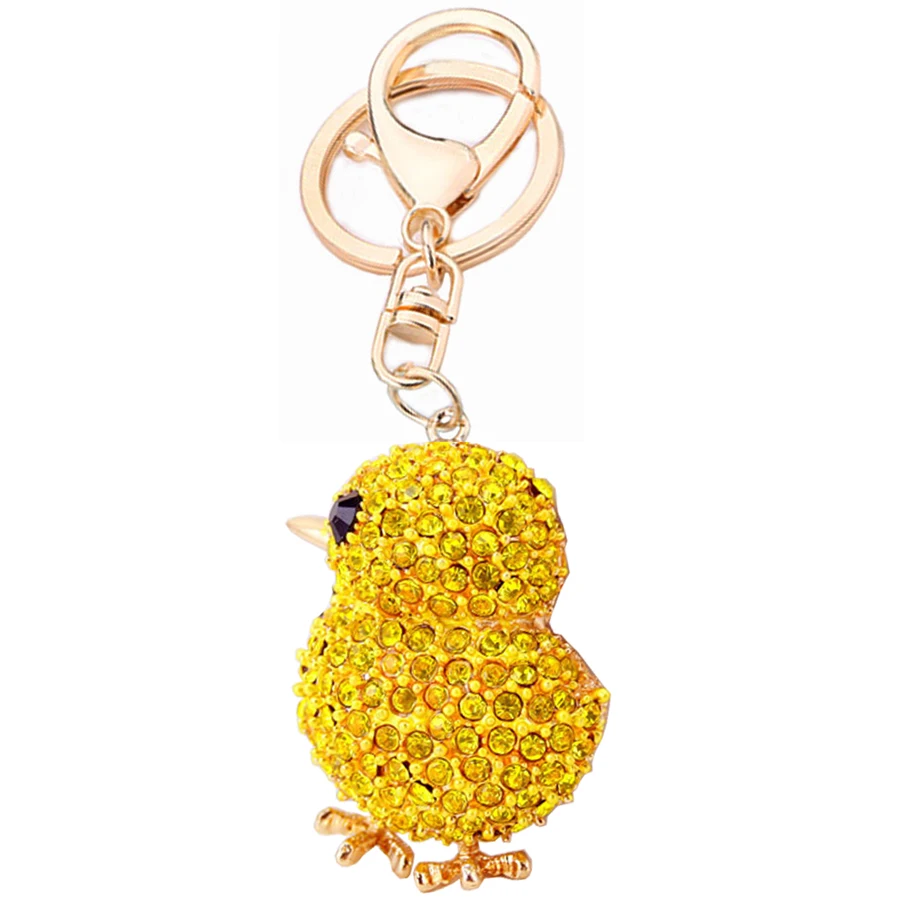 Fashion Crystal Yellow Chicks Keychain Women Gift Charm Metal Accessories Car Key Chain Ring Holder Bag Keyring Llavero R239 | Украшения и
