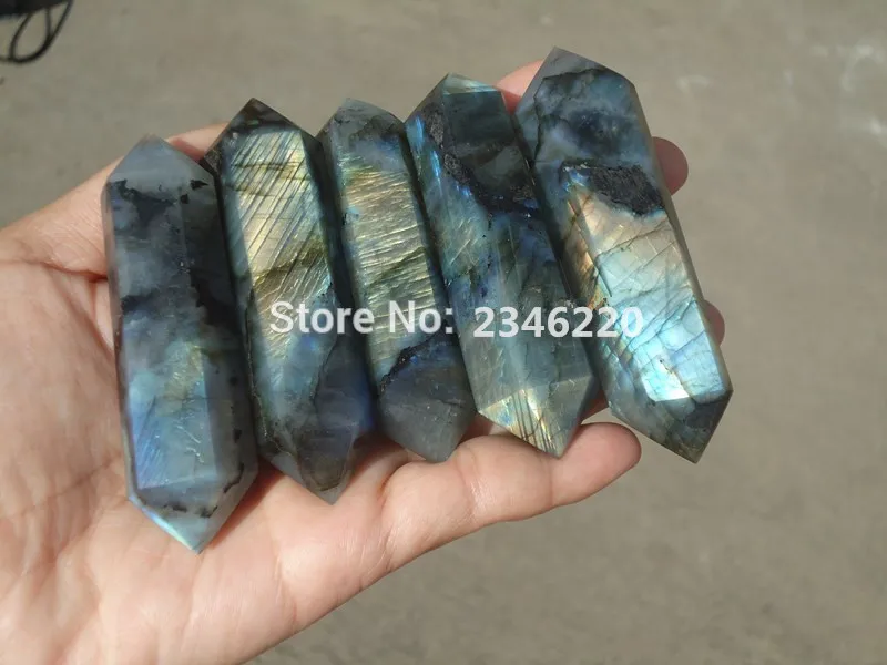 

Natural labradorite quartz crystal wand POINT HEALING