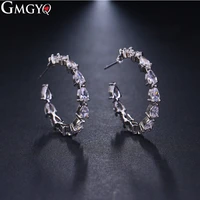 gmgyq simple fashion circular zircon round open hoop earrings for women girl dress accessories wholesale customization