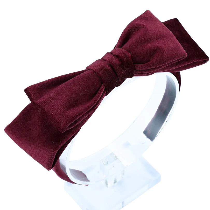 wine red AWAYTR бархатная повязка для волос для женщин девочек аксессуары для волос ободок обруч для волос с большим бантом обруч для волос Зимние головные уборы вечерние подарки на Рождество - Цвет: wine red