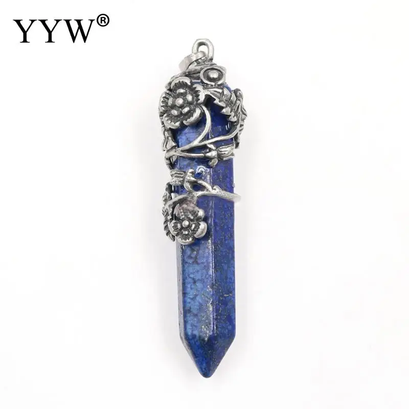 lapis lazuli Натуральный драгоценный камень цветок сливы намотка шестиугольная Призма Фиолетовый Кристалл авантюрин Опалит исцеляющий кулон для ожерелья ювелирные изделия - Окраска металла: lapis lazuli