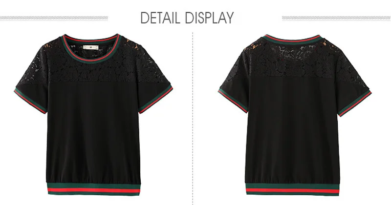 Femininas Blusas, женские блузки, летняя мода, Сексуальная Повседневная рубашка, топы, кружева, короткий рукав, круглый ворот, для отдыха, черного цвета, размера плюс l-5XL