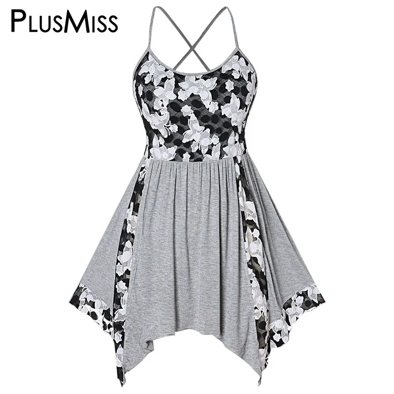 PlusMiss плюс размер 5XL пэтчворк с цветочным кружевом пляж боховая Туника Cami Топ