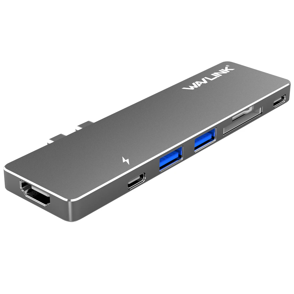 Wavlink двойной USB 3,1 type-C концентратор к HDMI адаптер 4K USB C концентратор ж/SD/Micro SD кард-ридер 7 в 1 для MacBook Pro usb-хаб - Цвет: Grey