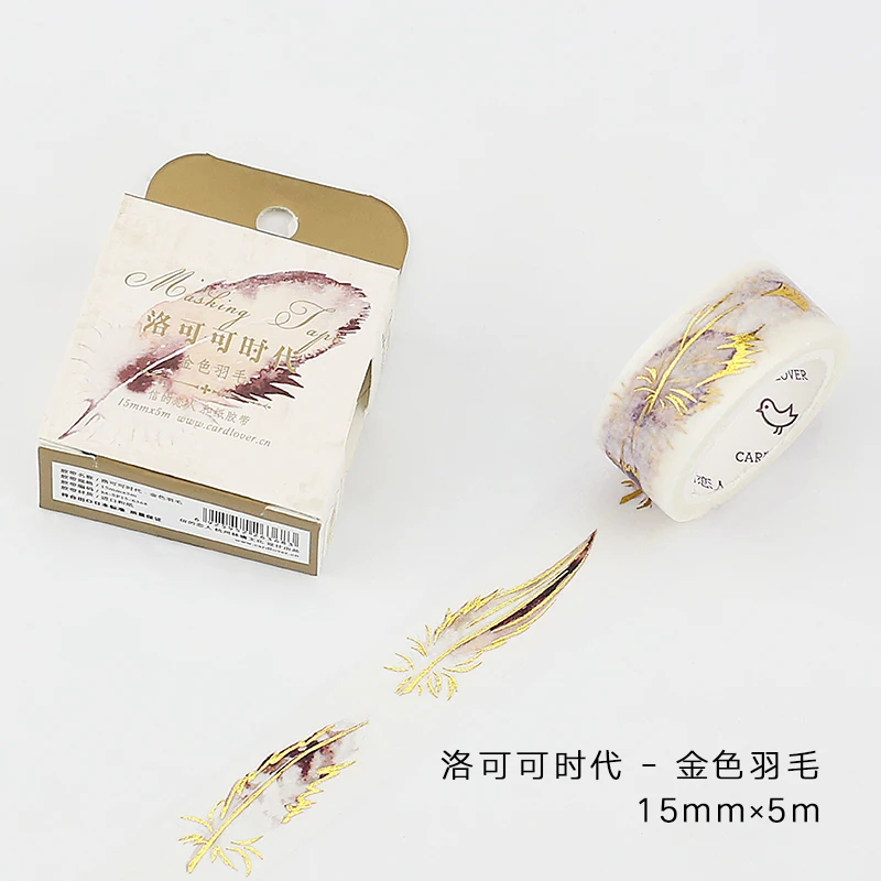 15 мм широкий Винтаж золотые перья золочение Rococo лента для декорации Washi DIY