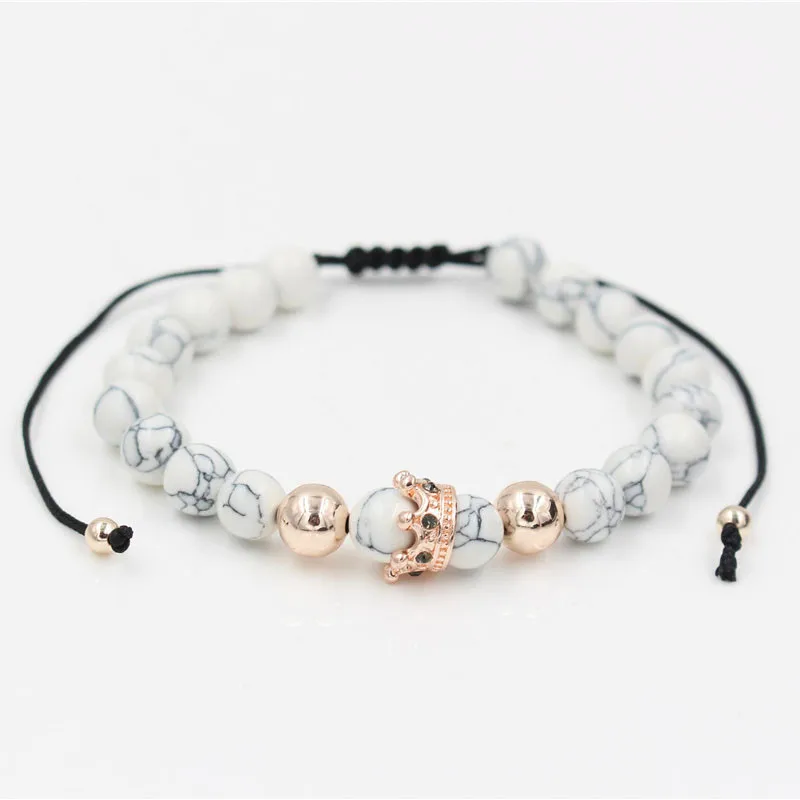NADEEM Белый Howlite камень бусина золотой цвет микро CZ Кристалл браслет с шармом