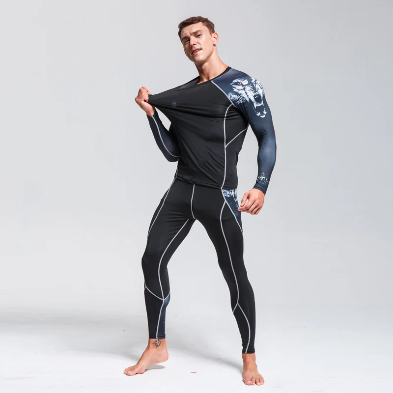 sport suit 1 Мужское спортивное термобелье, спортивное компрессионное нижнее белье, тренировочные колготки для спортзала, быстросохнущая впитывающая одежда - Цвет: sport suit 1