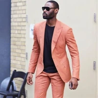 2019 latest designs peaked lapel two buttons men suits custome homme peach wedding tuxedos beach blazer slim fit jacketpants